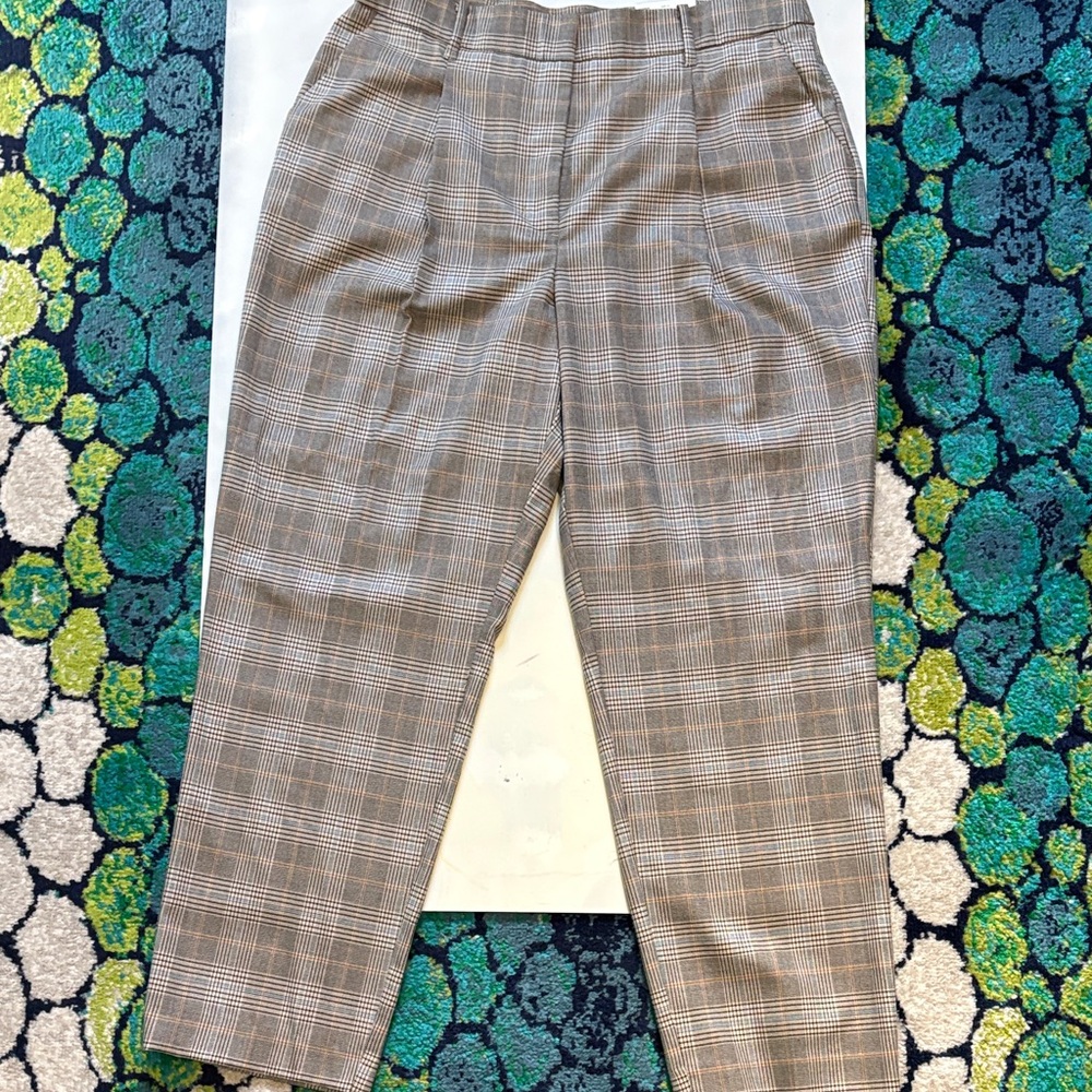 Nine West Tan and Black Plaid Pants with Blue Stripe -NWT